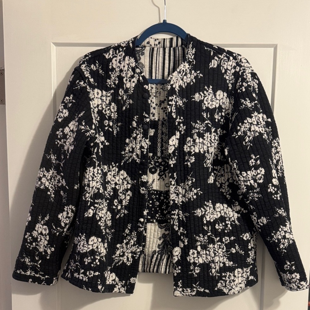Reversible Quilted Jacket Black White Patchwork Lightweight Jacket XL - Picture 6 of 8